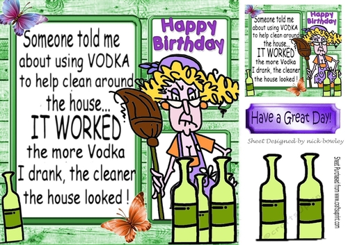 stella the cleaner, with bottles of vodka 8x8