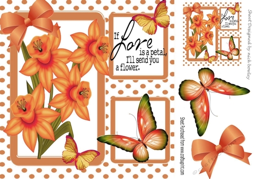 pretty peach daffodils in polka dot window frame with butterflies 8x8