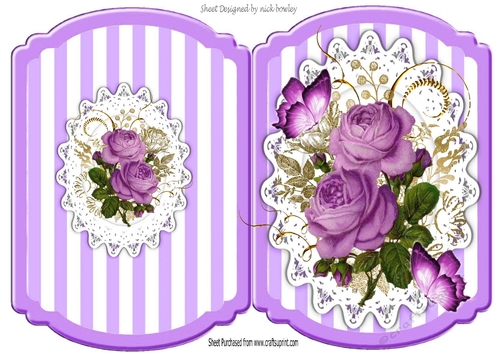 Beautiful spray of purple flowers on lace bracket card