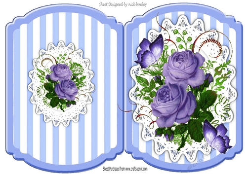 Beautiful spray of flowers on lace striped blue bracket card