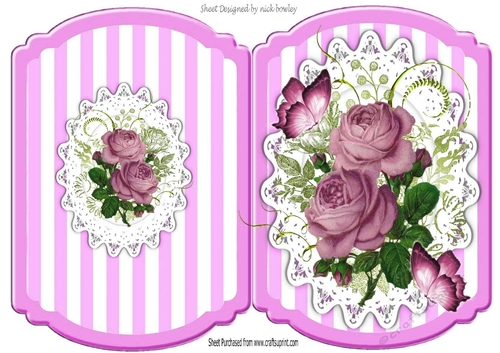 Beautiful spray of flowers on lace striped lilac bracket card