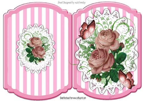 Beautiful spray of flowers on lace striped pink bracket card