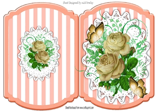 Beautiful spray of flowers on lace striped peach bracket card