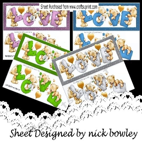 4 Lovely coloured love bear DL Cards Mini Kit (set 2)