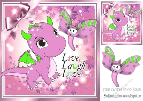 Cute little pink Dragon with toon dragonfly 8x8