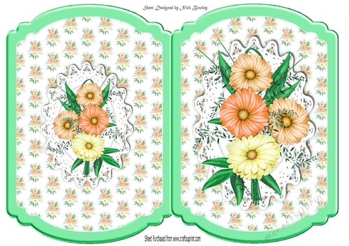 Pretty peach shades of flowers with matching backing with lace bracket card
