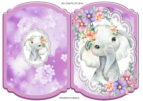 Cute ele in water colour on lace bracket card (1)