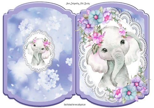 Cute ele in water colour on lace bracket card (2)