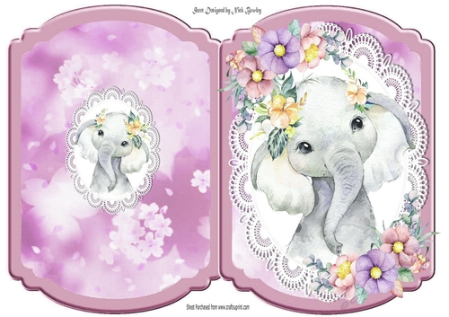 Cute ele in water colour on lace bracket card (3)