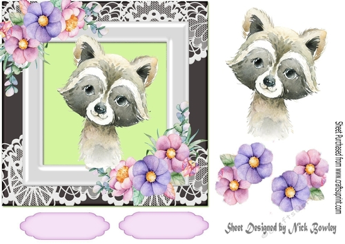 Cute badger in watercolour with flowers/lace 7x7