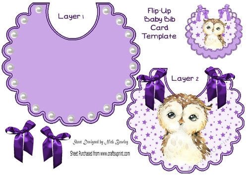 Pretty star flip top bib with cute owl & purple bows