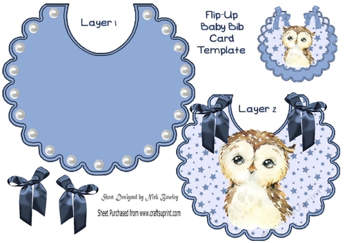 Pretty star flip top bib with cute owl & blue bows