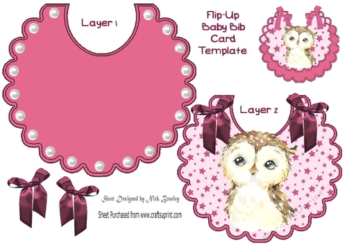 Pretty star flip top bib with cute owl & pink bows