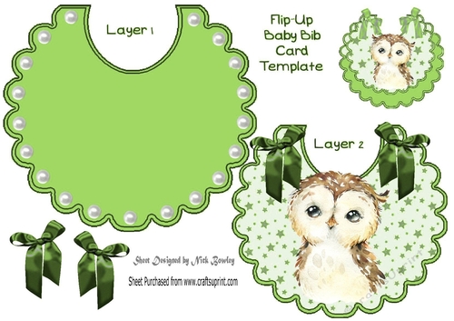 Pretty star flip top bib with cute owl & green bows