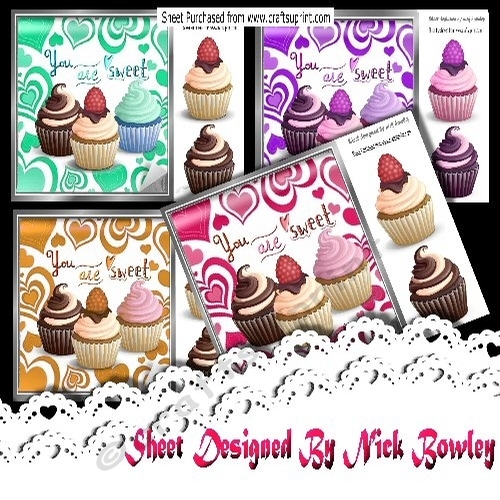 4 Lovely Cupcake 8x8 card fronts Mini Kit