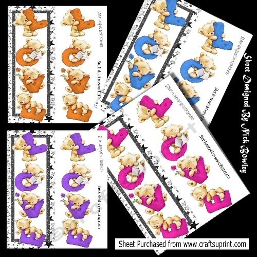 4 Lovely LOVE Teddies, Card fronts in Tall DL Mini Kit