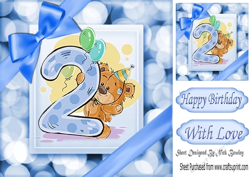 Cute teddy (2ND BIRTHDAY) in blue bubble frame 8x8