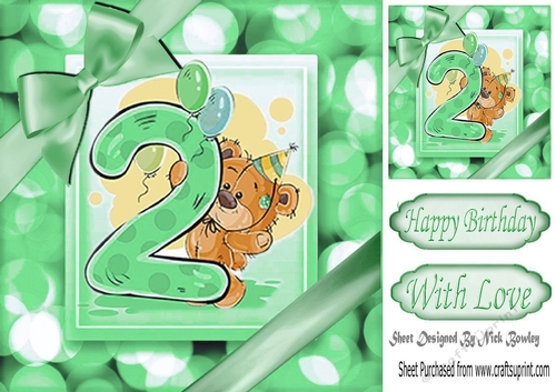 Cute teddy (2ND BIRTHDAY) in green bubble frame 8x8
