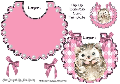 Pretty check flip top bib with cute hedgehog & pink bows