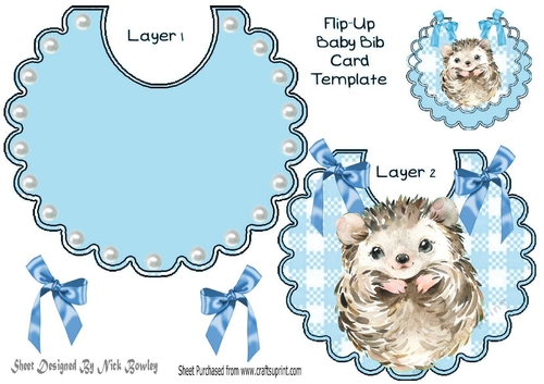 Pretty check flip top bib with cute hedgehog & blue bows