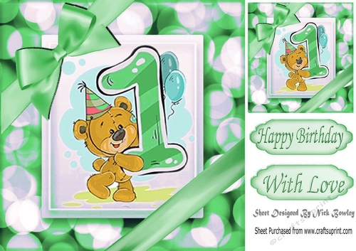 Cute teddy (1ST BIRTHDAY) in green bubble frame 8x8