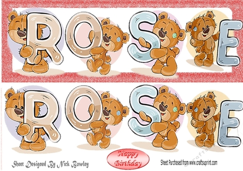 Teddy bears named Rose Rose Glitter DL Card