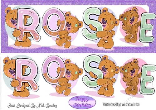 Teddy bears named Rose purple Glitter DL Card