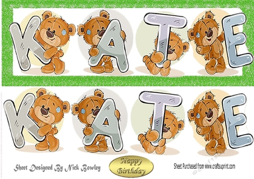 Teddy bears named Kate green Glitter DL Card