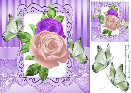 pretty pink blush/lilac roses with butterflies 8x8