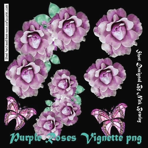 Pretty corner pink rose vignette with butterflies png