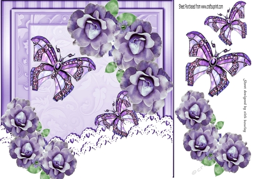 Pretty purple roses & lace with butterflies 8x8