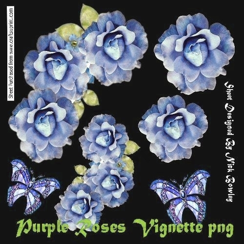 Pretty corner blue rose vignette with butterflies png