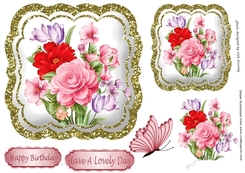 Pretty garden of flowers toppers with butterfly 7x7