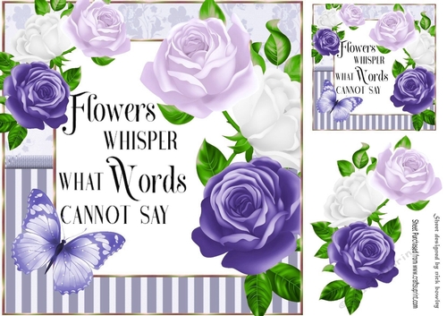 Pretty purple roses in striped frame with script 8x8