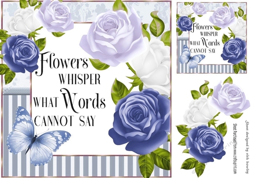 Pretty blue roses in striped frame with script 8x8