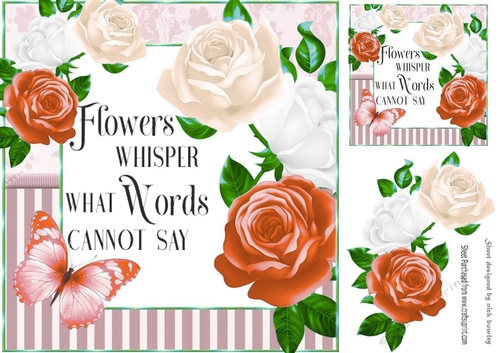 Pretty peach roses in striped frame with script 8x8