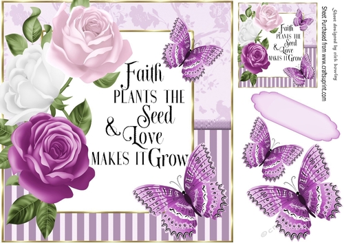 Love Grows pretty purple roses and butterflies striped frame 8x8