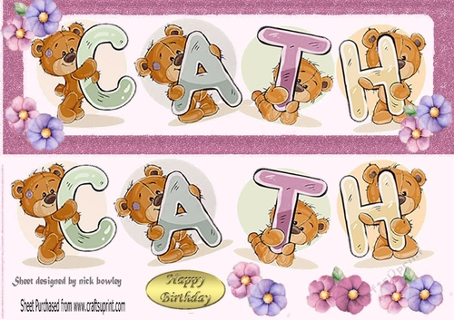 Teddy bears named CATH pink Glitter DL Card
