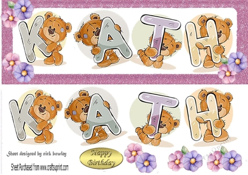 Teddy bears named KATH pink Glitter DL Card
