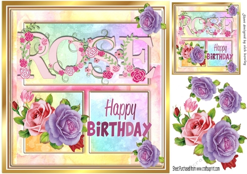 Pretty name ROSE 8x8 window card front with roses