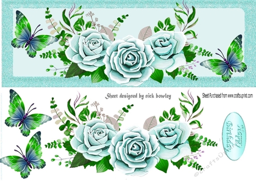 Beautiful turq roses with butterflies DL