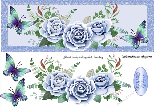 Beautiful blue roses with butterflies DL
