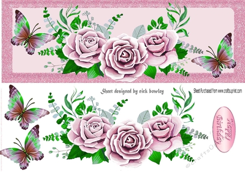 Beautiful pink roses with butterflies DL