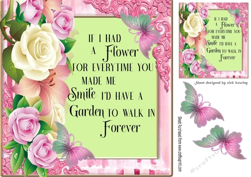 pretty corner butterflies with summer roses in 8x8 ornate frame