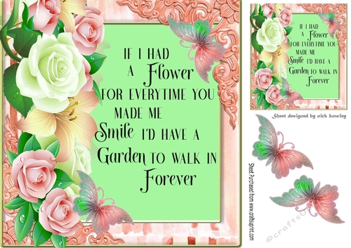 pretty corner butterflies with peach summer roses in 8x8 ornate frame