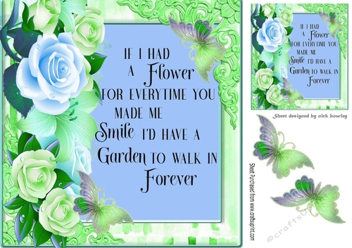pretty corner butterflies with blue summer roses in 8x8 ornate frame