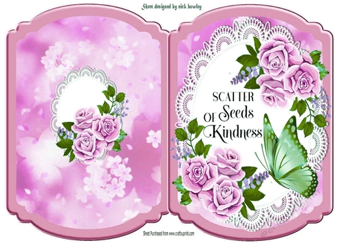 pretty pink roses on lace with butterflies & script bracket card