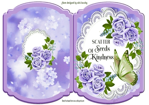 pretty purple roses on lace with butterflies & script bracket card