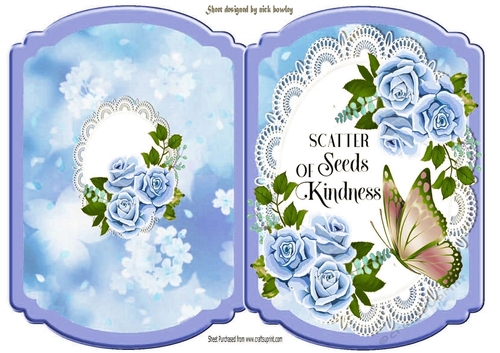 pretty blue roses on lace with butterflies & script bracket card