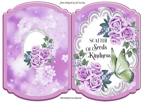 pretty lilac roses on lace with butterflies & script bracket card